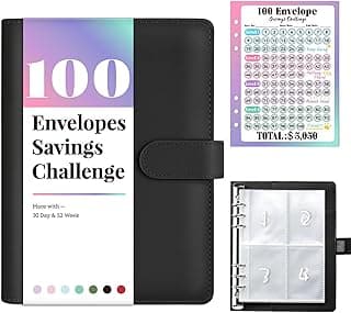 Sooez 100 Envelope Money Saving Challenge Book with 100 Pocket Pre-Numbered & Reusable Laminated Tracker, Money Saving Binder 100 Pocket Pre-Numbered,Money Book, Birthday Gifts