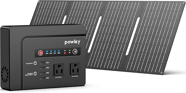 Powkey Solar Powered Generator,200W Portable Solar Generator Power Station with Solar Panels 40W,146Wh Generator Power Bank with 2 AC Outlet 110V Pure Sine Wave for Outdoor Camping Emergency Home