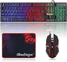 BlueFinger RGB Gaming Keyboard and Backlit Mouse Combo, USB Wired, LED Gaming Set for Laptop PC Computer Game and Work