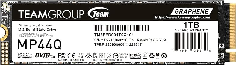 TEAMGROUP MP44Q 1TB SLC Cache Gen 4x4 M.2 2280 PCIe 4.0 w/NVMe Laptop, Desktop, NUC, NAS SSD Read/Write Speed up to 7000/5900MB/s TM8FFD001T0C101