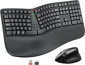 MEETION Ergonomic Keyboard and Mouse, Wireless Keyboard with Vertical Mouse, Split Curved Keyboard with Wrist Rest, Natural Typing USB Receiver Rechargeable Full Size, Windows/Mac/PC/Laptop, Large
