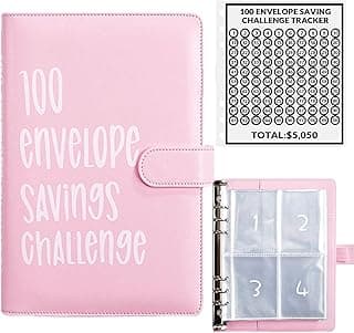 AASLOB 100 Envelopes Money Saving Challenge, 100 Envelope Challenge Binder, Easy and Fun Way to Save $5,050, Savings Challenges Budget Book Binder with Cash Envelopes for Office,Home,School (Pink)