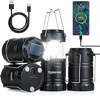Solar Camping Lantern 4-Pack - Rechargeable LED Lights, Magnetic Base & Foldable Hanging Hook- Collapsible Lamp Battery Powered Perfect for Power Outages, Hiking, Campsites, Emergencies