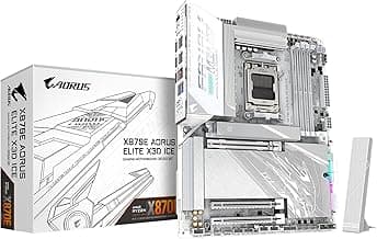 GIGABYTE X870E AORUS ELITE X3D ICE AMD AM5 LGA 1718 ATX Motherboard, Supports AMD Ryzen 9000/8000/7000 Series Processors, DDR5, 16+2+2 Power Phase, 4x M.2, PCIe 5.0, WIFI, 5 GbE, Plus, 5-Year Warranty