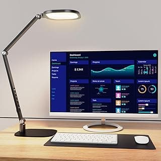 LED Desk Lamp for Home Office – Professional Eye-Caring Soft Diffused Light, Dimmable Desk Lamp with Adjustable Metal Swing Arm, Memory & Timer, Modern Anti-Glare Table Lamp