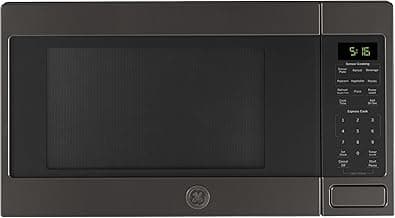 GE Countertop Microwave Oven, 1,150-watt Capacity, 1.6 Cubic Ft., 8 Auto Cooking Settings, Child-Lock Technology, Kitchen Essentials for The Countertop, Dorm Room or Apartment, Black Stainless