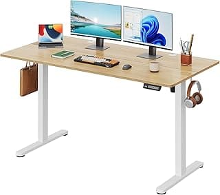 DEVAISE 55 x 28 Inches Electric Standing Desk, Adjustable Height Stand up Desk, Ergonomic Sit to Stand Desk with 3 Memory Preset, Adjustable Computer Desk for Home Office (Maple)