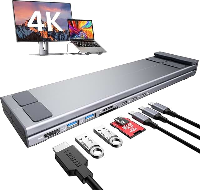 Mukiya USB C Laptop Docking Station Stand, Dock Tablet Stand, 8 in 1 USB C Hub with 4K HDMI, 2 USB 3.0, PD 100W, Universal Computer Holder Dock Station for MacBook Pro/Air/Dell/HP/Surface/Lenovo