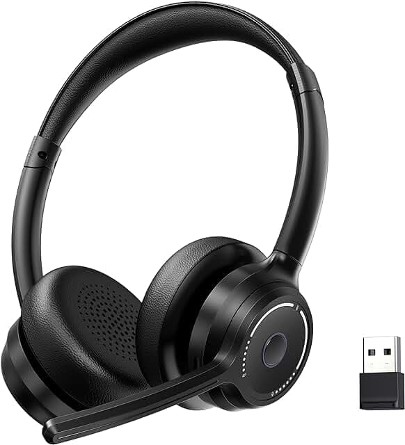 (2026 Upgraded) Wireless Headset with Mic for Work, Bluetooth Headset with Noise Canceling Microphone, Wireless Headphones with Mic and USB Dongle and Mute, Fit for Computer/PC/Teams