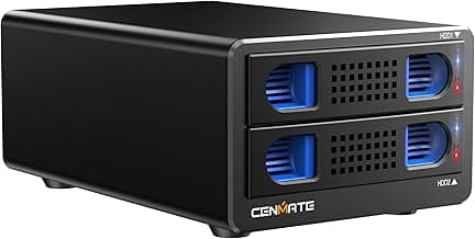 CENMATE Aluminum 2 Bay 10Gbps Hard Drive Enclosure with Cooling Fan for 2.5“/3.5" SATA HDD/SSD with USB A/C 3.2 Gen 2, Support Hot Swappable, Tool-Free HDD Enclosure, DAS(NO RAID/NAS)