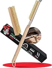 26” Pizza Oven Brush with Stone Scraper - Heat Resistant Stainless Steel Bristles, Extra Long Handle - Compatible with Ooni Ovens - Includes Spare Head