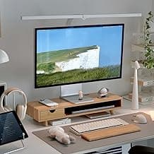 Bamboo Monitor Stand Riser with Drawer, Ergonomic Computer Riser for Desk with Cable Management & Storage Organizer, Wood Monitor Stand for Home Office