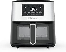 Cuisinart Air Fryer, 6-Quart Basket Large Fryer with 5 Cooking Functions to Roast, Bake, Broil, Air Fry and Keep Warm, 5 Airfryer Presets, Dishwasher-Safe Parts, AIR-200NAS, Stainless Steel & Black
