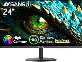 SANSUI Computer Monitor 24 inch 100Hz Eye Care FHD 1080P Display HDMI,VGA Ports with 178° Viewing Angle/Frame-Less/Tilt/VESA Compatible for Office and Home