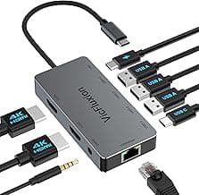 USB C Docking Station Dual Monitor, 9-in-1 USB Hub with 2 HDMI 4K@60HZ, 1×1000Mbps Ethernet, 3× USB 3.0, 1× Type C, 1× PD Charging, 1×3.5mm Audio, Dock for Laptop/Computer/Tablets/Windows