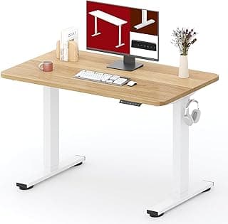 SANODESK Height Adjustable Electric Standing Desk 40x24 Inches, Sit Stand Desk with Splice Board for Home Office, Ergonomic Computer Workstation, Study & Gaming, White Frame/Maple Top