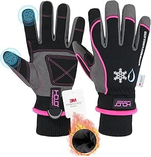 HANDLANDY Waterproof Insulated Work Gloves, 3M Thinsulate Thermal Winter Gloves for Men Women Touch Screen, Warm Ski Snowboard Cold Weather Gloves (Medium, Pink)