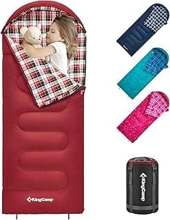 KingCamp 45°F Kids Sleeping Bag, Lightweight Waterproof & Compact Flannel Sleeping Bags Cold Weather & Warm Youth Essentials Gear Accessories for Camping, Fits 10-12 Children up to 4'7"-5'5" Tall