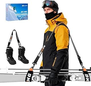 Mellbree Ski Strap, Skis and Poles Carrier for Easy Transportation of Your Clipstick Skiing Accessory/Pole/Skimate/Boot, Skier Gift Adjustable Size Comfortable Walking to and From the Mountain