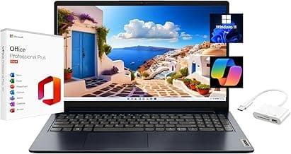 Lenovo IdeaPad 1 15.6" FHD Laptop, with Free Lifetime Microsoft Office 2024, AMD Ryzen 3 7320U, 4GB RAM, 256GB SSD, Windows 11 Pro, Abyss Blue, Wi-Fi 6, with Docking Station