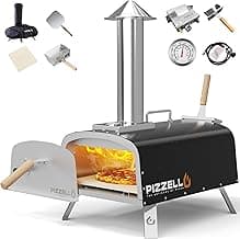 PIZZELLO 12" Outdoor Pizza Oven Propane and Wood Fired Pizza Maker Multi-Fuel Pizza Ovens with Gas Burner, Wood Tray, Stone, Pizza Peel, Cover, Forte Gas (Black)