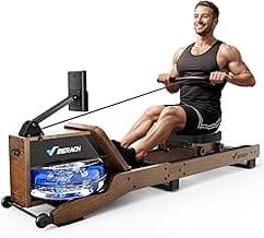 MERACH Water Rowing Machines for Home, Wood Rower Machine with 12 Enhanced Resistance Blades, Upgraded Handle, Adjustable Footpad, Dedicated Monitor