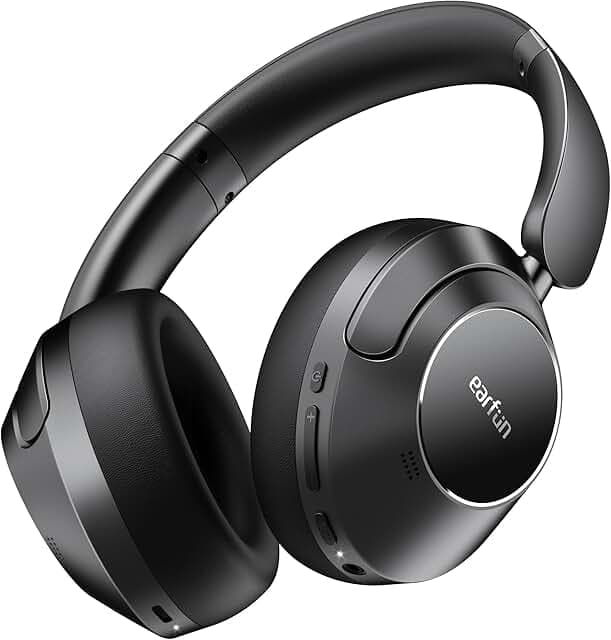 EarFun Wave Pro Active Noise Canceling Headphones, Wireless Over Ear Bluetooth Headphones, LDAC Hi-Res Sound, 5 Mics AI Clear Call, 80H Playtime, Multipoint Connection, Comfort Fit, Custom EQ via App