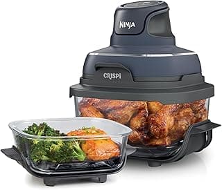 Ninja Crispi Portable Glass Air Fryer Cooking System – 4-Qt & 6-Cup CleanCrisp Containers, Nontoxic, Leak-Proof, Dishwasher Safe – Air Fry, Bake, Max Crisp, Recrisp FN101CGY (Canadian Version)