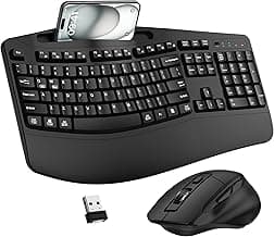 Wireless Keyboard and Mouse Combo, 2.4G Full Size Wave Keys Ergonomic Keyboard with Wrist Rest, Phone Holder, 3-Level DPI Adjustable Wireless Ergonomic Mouse for Windows, Mac Desktop/Laptop/PC(Black)