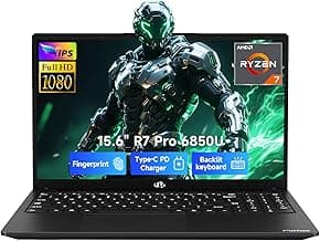 NIMO 15.6" Light-Gaming-Laptop, 8 Cores AMD Ryzen 7 Pro 6850U 32GB RAM 1TB SSD (Beat i7-1360P Up to 4.7GHz) Radeon 680M 100W Type-C FHD Backlit Keyboard for Content Creators & Business Student