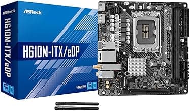 ASRock H610M-ITX/eDP Mini-ITX Motherboard, Supports Intel 14th/13th/12th Gen Core Processors (LGA1700), DDR4, PCIe 4.0, eDP, HDMI, DisplayPort, Intel Gigabit LAN, Wi-Fi 5, Dr.MOS