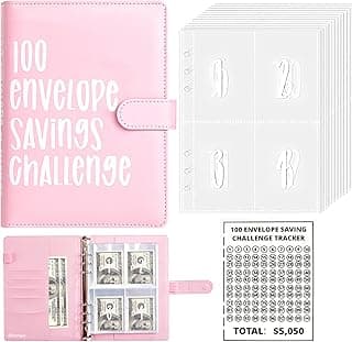 100 Envelopes Money Saving Challenge, New 100 Envelope Challenge Binder, Easy and Funny Way to Save $5,050 Budget Planner, 100 Day Envelope Challenge Kit Money Saving Book for Cash Pink