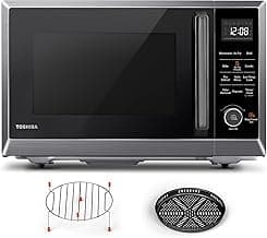 TOSHIBA Air Fryer Combo 8-in-1 Countertop Microwave Oven, with Convection, Broil, Odor Removal Mode, 12.4" Position Memory Turntable, Child-Lock, 1.0 Cu.ft, Black Stainless Steel, ML2-EC10SA(BS)