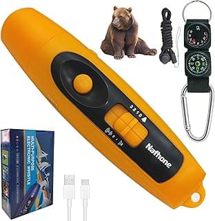 Rechargeable Bear Horn to Scare Bears, 125dB Electronic Air Horn with LED Flashlight & Compass & Thermometer, Electronic Whistle Bear Bells for Safety Hiking Camping Emergency Self Defense