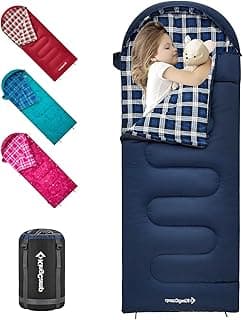 KingCamp 45°F Kids Sleeping Bag, Lightweight Waterproof & Compact Flannel Sleeping Bags Cold Weather & Warm Youth Essentials Gear Accessories for Camping, Fits 10-12 Children up to 4'7"-5'5" Tall