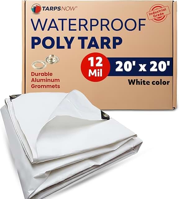 Tarps Now 20x20 Feet Heavy Duty Waterproof Tarp | 12 MIL Poly Tarp with Reinforced Edges & Aluminum Grommets | Weatherproof Tarpaulin for Roof, Outdoor, Camping | Large Brown Tarp Cover
