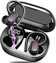 Wireless Earbuds, Headphones Sport Bluetooth 5.4, Over Ear Buds with ENC Noise Canceling Mic, Deep Bass Stereo Earphones with Hook, 50H Playback, LED Display, IP7 Ear Buds for Workout Running, Black