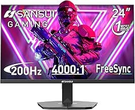SANSUI 24 Inch Gaming Monitor 200Hz 1Ms FreeSync HDR 110% sRGB FHD 1080P Computer Monitor HDMI DP Ports Eye Care Frameless VESA Mount Cable Management (ES-G24F4L HDMI Cable Included)