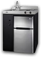 Summit 30" Wide All-In-One Kitchenette, 2-Door Refrigerator-Freezer, 2-Burner Cooktop, Sink, and Storage, Black and Stainless- C30ELBK