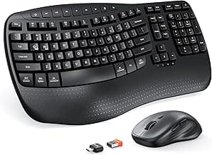 MEETION Ergonomic Keyboard and Mouse Wireless Combo, Wave Keys Natural Typing, 2.4G USB Receiver Wireless Keyboard with Wrist Rest, 4 Adjustable DPI Optical Mouse, Computer/Laptop/Windows/Mac, Black