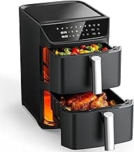 Dual Basket Air Fryer, 12.6QT Family-Size for 10–12 People, XL Basket for 6LB Whole Chicken, DoubleStack Compact Design, 10-in-1 Functions with Reheat, Dehydrate & SyncFinish, Dishwasher-Safe, Black