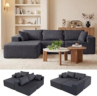 DUMOS 108" Boneless Couch, Cloud Sectional Couch with L-Shape Chaise, Modular Sectional Sofa with Deep Seat, Upholstered Couch for Living Room Bedroom, No Assembly Required (Grey, Left Facing Chaise)