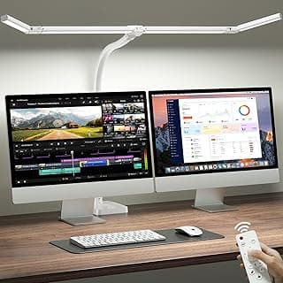 ONEMIX 42" LED Desk Lamp for Home Office, Eye-Caring Desk Light with Adjustable 4-Segment Bar, 1800LM Bright, Remote, Architect Table Lamp with Base for Dual Monitors, Reading, Study, Workbench(White)