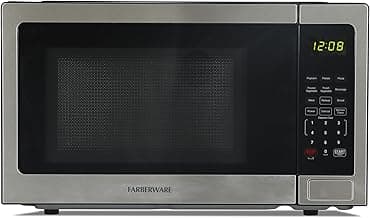 Farberware 1.1 Cu. Ft. Countertop Microwave Oven – 1000 Watts Power, Auto Cook Settings, Defrost, Easy Clean and Child Safety Lock - Stainless