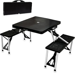 Picnic TIME Portable Folding Picnic Table with Seats for 4, Collapsible Aluminum Table with Benches & Umbrella Hole, Lightweight Foldable Table for Camping, Travel, Backyard, Tailgating | with Umbrella Hole