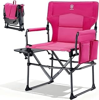 EVER ADVANCED Camping Directors' Chair with Side Table, Portable Folding with Compact Size, Heavy Duty Lawn Chair with Pocket for Camping, Lawn, Sports and Fishing, 400lbs, Pink