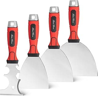 Bates- Putty Knife Set, 4 Pack, Stainless Steel, 4" 5" 6" & 10 in 1 Multi Purpose Painters Tool, Soft Grip Handle, Hammer End, Spackle Knife, Metal Paint Scraper Tool, Wall Scraper