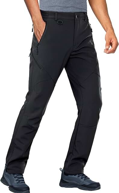 Stlight Mens Snow Ski Water Repellent Softshell Pants for Winter Hiking Fleece Lined Bottom Leg Zipper with 6 Zip Pockets