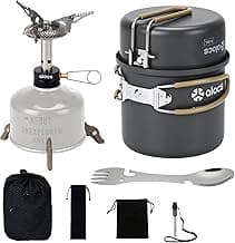 Alocs 9pcs Camping Cookware Kit, Non-Stick Lightweight Camping Pots with 3200w Stove, Igniter & Gas Canister Stand, 5-in-1 Utility Spork for Hiking, Solo Camping, Backpacking, Outdoor Cooking, Picnic