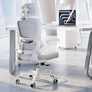 TRALT Ergonomic Office Chair - Desk Chair with Adjustable Headrest Lumbar Support Computer Chair - Mesh Comfy Chair with Flip-up Armrests - Gaming Chairs for Adults Home Office (Leather, White)
